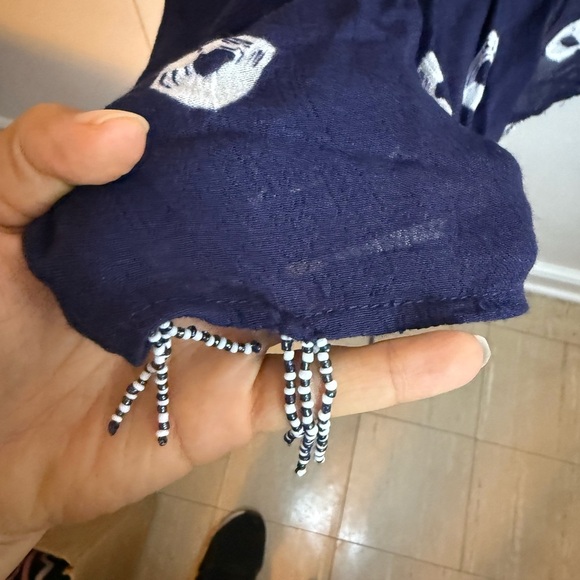 Soft Surroundings Navy Blue Tie Dye Beaded Kimono - Picture 4 of 5